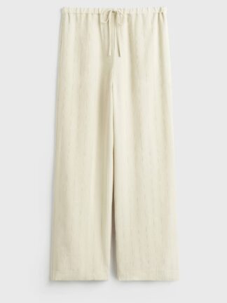 oteme Woven Stripe Drawstring Trousers valged suvised püksid