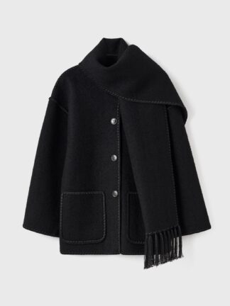 Embroidered Scarf Jacket Black