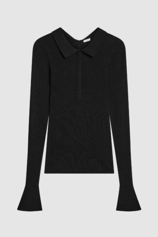Petit Polo Knit Top Black