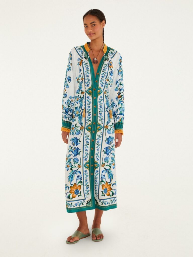 Flora Tile Off-White Maxi Dress