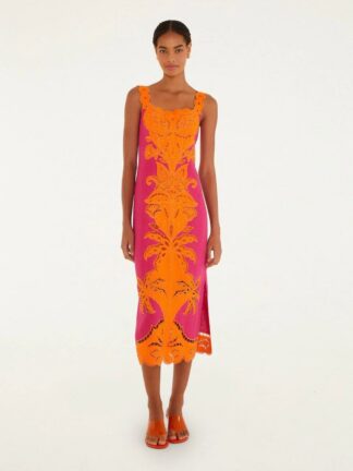Cutwork Sleeveless Midi Dress