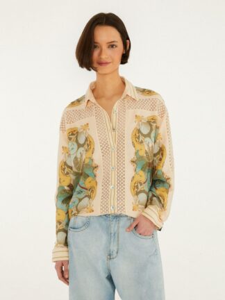 Royal Sea Multicolor Crochet Detail Shirt