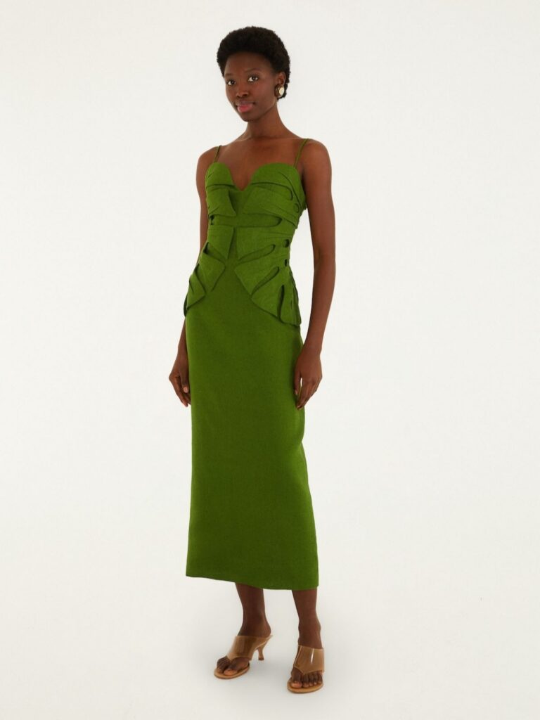 Green Monstera Leaf Sleeveless Maxi Dress