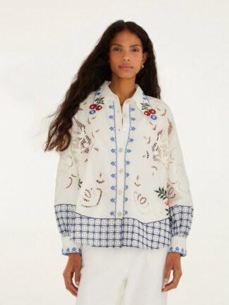 Off-White Flowers Embroidery Richilieu Long Sleeve
