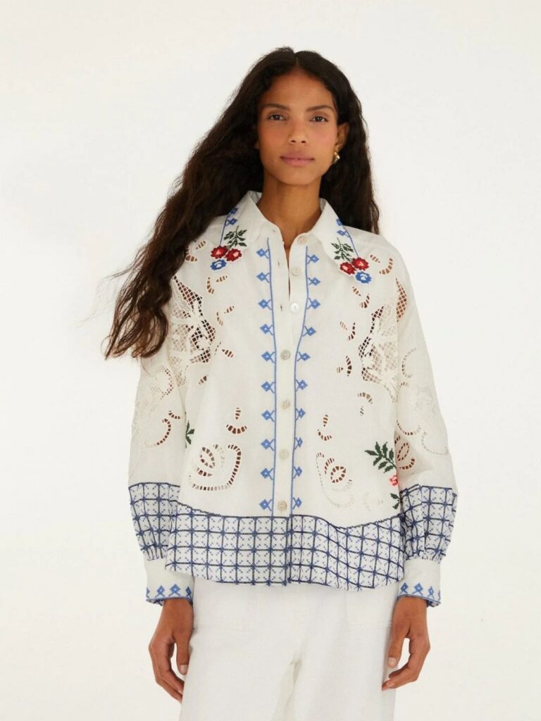 Off-White Flowers Embroidery Richilieu Long Sleeve