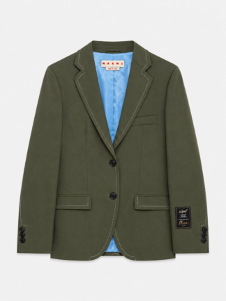 Green Wool Jacket With Contrast Stitching