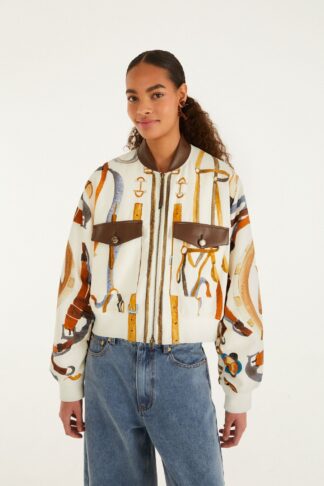 Equestrian scarf pockets bomber jacket