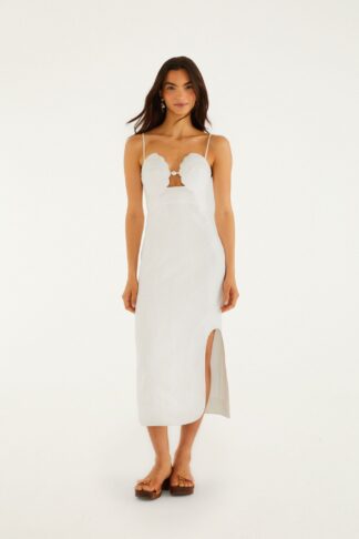 Shell bodice pearl midi dress