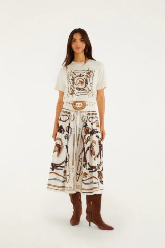 Equestrian Scarf Winter White Maxi Skirt