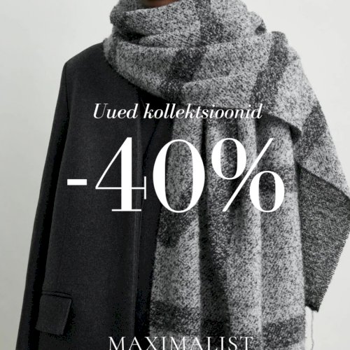 Uute kollektsioonide –40% allahindlus jätkub.

Valikus Yuzefi, TOTEME, Max Mara Leisure, Farm Rio, Gianvito Rossi, Jacquemus, Coperni ja St. Agni.
Kudumid, püksid, jalanõud, kotid, kleidid ja detailid, millega täiendada nii igapäevast garderoobi kui ka järgmist reisikohvrit.

Avasta valik e-poes ja Maximalisti butiigis.
maximalistshop.com
